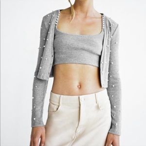 Zara Pearl Cardigan and Crop Top Set - Size Lg